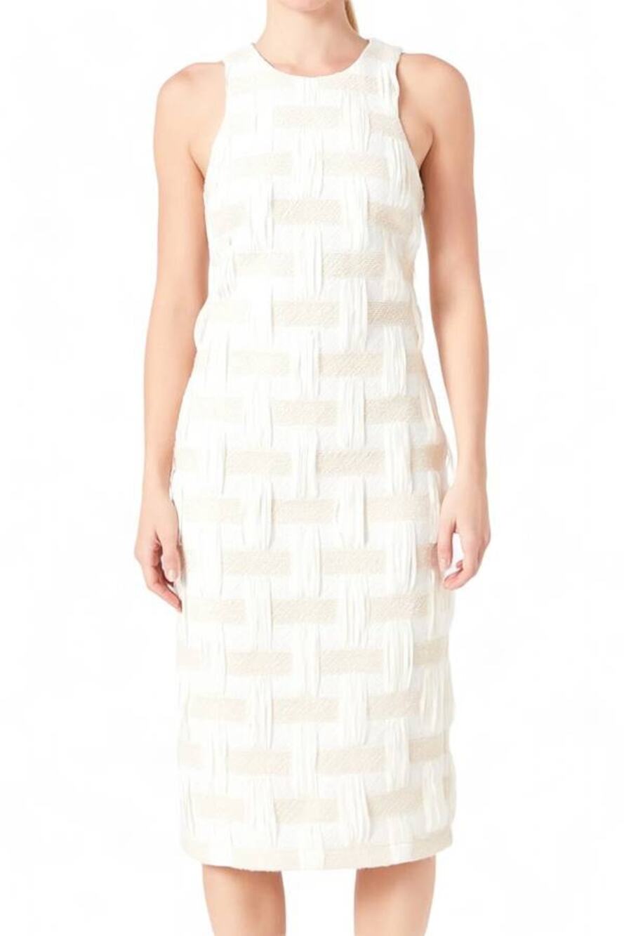 Endless Rose Ivory Midi Dress Shift S NEW Wool Blend CleanGirl Minimalist Office